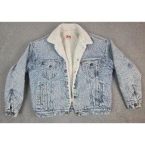 Vintage 80s Levis Jean Trucker Jacket Sherpa Mens XL Acid Wash 70609-0219 USA